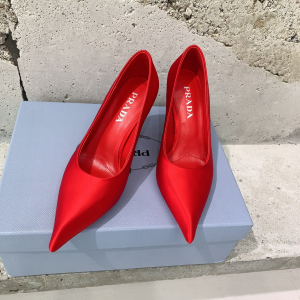 Prada Point Toe Red Satin Pumps