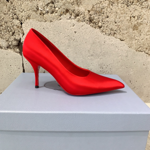 Prada Point Toe Red Satin Pumps