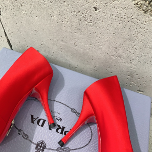 Prada Point Toe Red Satin Pumps