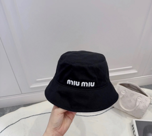 Miu Miu Logo Black Cotton Bucket Hat