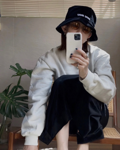 Miu Miu Logo Black Cotton Bucket Hat