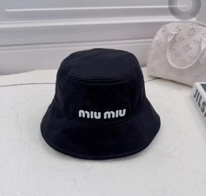 Miu Miu Logo Black Cotton Bucket Hat