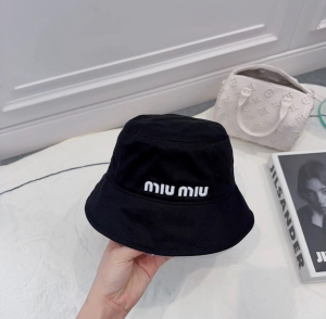 Miu Miu Logo Black Cotton Bucket Hat