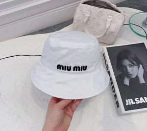 Miu Miu Logo White Cotton Bucket Hat