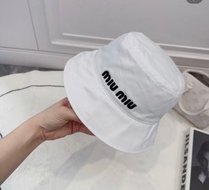 Miu Miu Logo White Cotton Bucket Hat