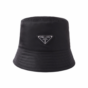 Prada Triangle Logo Black Nylon Bucket Hat