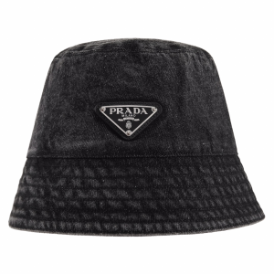 Prada Triangle Logo Denim Black Bucket Hat