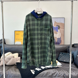 Balenciaga Hooded Distressed Flannel Shirt Green Balenciaga Hooded Distressed Flannel Shirt Green