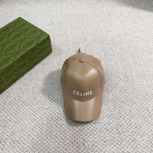 Celine Logo Beige Leather Baseball Hat