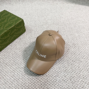 Celine Logo Beige Leather Baseball Hat