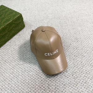 Celine Logo Beige Leather Baseball Hat