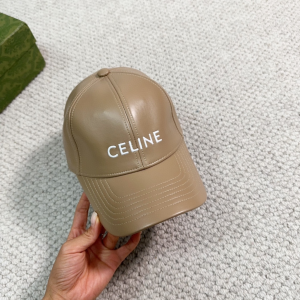 Celine Logo Beige Leather Baseball Hat