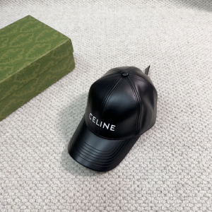 Celine Logo Black Leather Baseball Hat