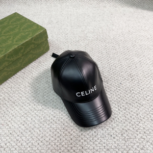Celine Logo Black Leather Baseball Hat
