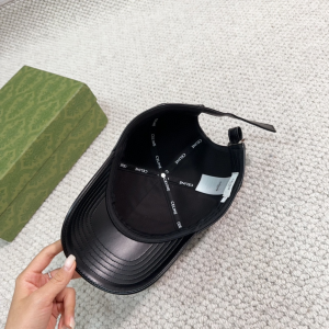 Celine Logo Black Leather Baseball Hat