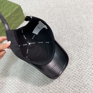 Celine Logo Black Leather Baseball Hat