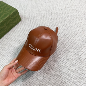 Celine Logo Brown Leather Baseball Hat