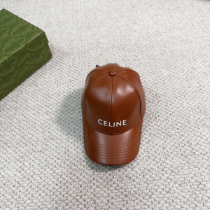 Celine Logo Brown Leather Baseball Hat