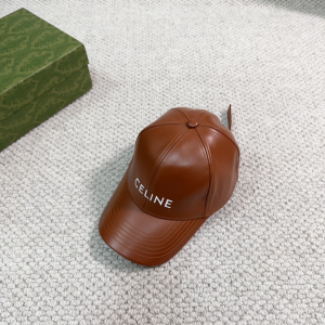 Celine Logo Brown Leather Baseball Hat