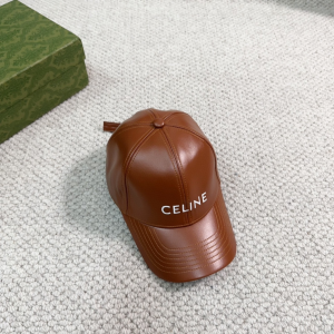 Celine Logo Brown Leather Baseball Hat