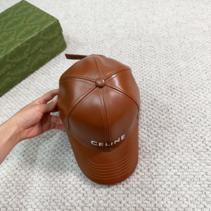 Celine Logo Brown Leather Baseball Hat