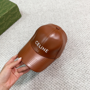 Celine Logo Brown Leather Baseball Hat