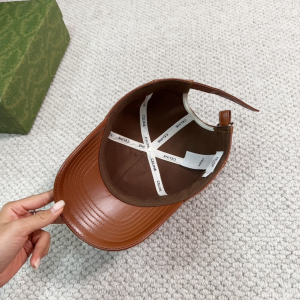 Celine Logo Brown Leather Baseball Hat