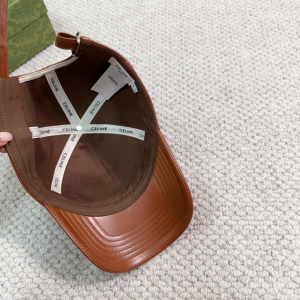 Celine Logo Brown Leather Baseball Hat