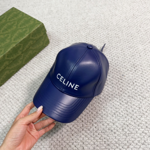 Celine Logo Navy Blue Leather Baseball Hat