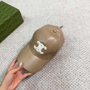 Celine Triomphe Beige Leather Baseball Hat