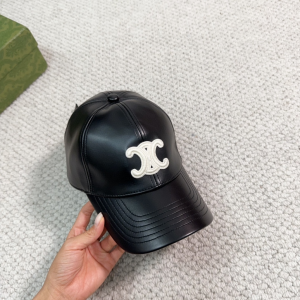 Celine Triomphe Black Leather Baseball Hat