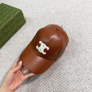 Celine Triomphe Brown Leather Baseball Hat