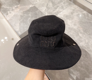 Miu Miu Logo Black Velvet Wool Bucket Hat