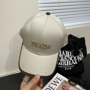 Prada Logo Beige Canvas Baseball Cap Hat