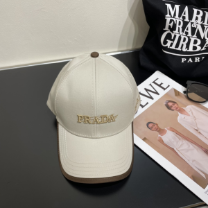 Prada Logo Beige Canvas Baseball Cap Hat