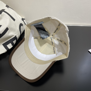 Prada Logo Beige Canvas Baseball Cap Hat