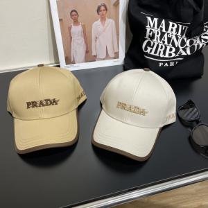 Prada Logo Beige Canvas Baseball Cap Hat