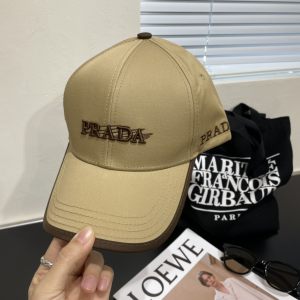 Prada Logo Beige Canvas Baseball Cap Hat