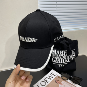 Prada Logo Black Canvas Baseball Cap Hat