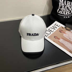 Prada Logo White Canvas Baseball Cap Hat