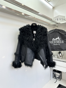 Hermes Leather Jacket Coat with Shearling Black Hermes Leather Jacket Coat with Shearling Black