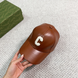 Celine Monogram C Logo Brown Leather Baseball Hat Celine Monogram C Logo Brown Leather Baseball Hat