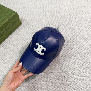 Celine Triomphe Navy Blue Leather Baseball Hat Celine Triomphe Navy Blue Leather Baseball Hat