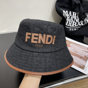 Fendi Logo Denim Black Canvas Bucket Cap Hat Fendi Logo Denim Black Canvas Bucket Cap Hat
