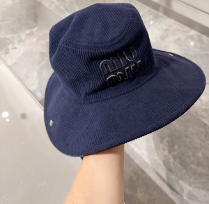 Miu Miu Logo Navy Blue Velvet Wool Bucket Hat Miu Miu Logo Navy Blue Velvet Wool Bucket Hat