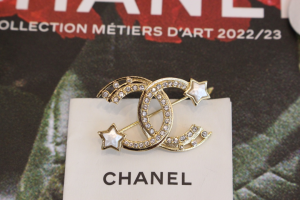 Chanel Crystals CC Logo Brooch with Star