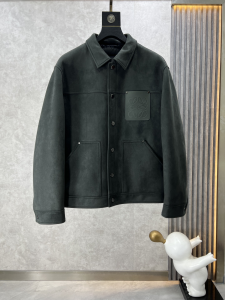 Loewe Anagram Dark Green Suede Jacket Coat Loewe Anagram Dark Green Suede Jacket Coat