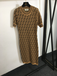 Fendi Brown FF Viscose Knit Jacquard Blend Cut Out Mini Dress Fendi Brown FF Viscose Knit Jacquard Blend Cut Out Mini Dress