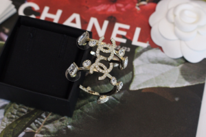 Chanel Crystal CC Pearl Hoop Earrings