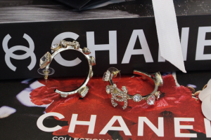 Chanel Crystal CC Pearl Hoop Earrings